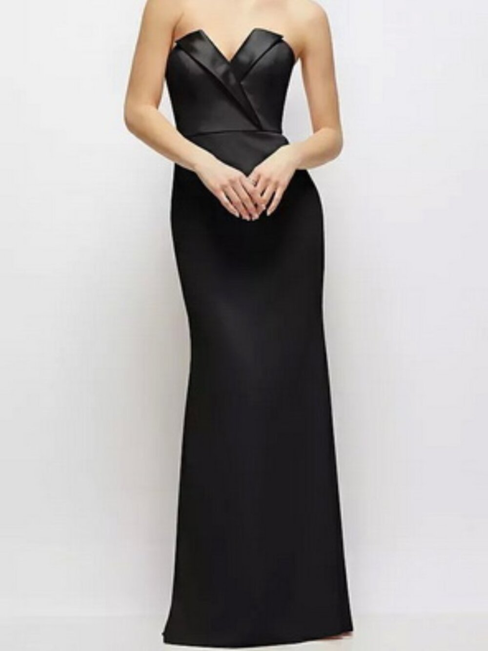 After Six Strapless Black Satin Maxi Gown